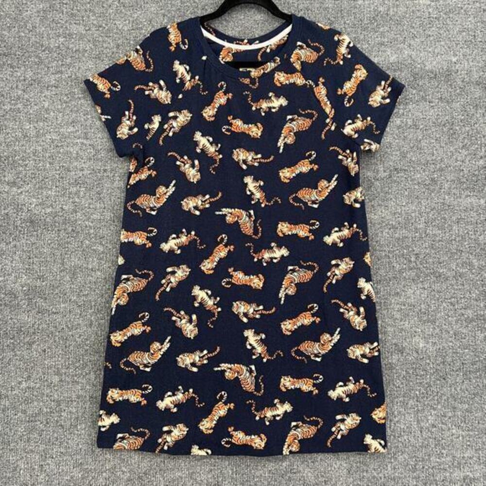 Shady Lady Pajamas Sleep Shirt Womens L Navy Tiger All Over Print Soft Pockets
